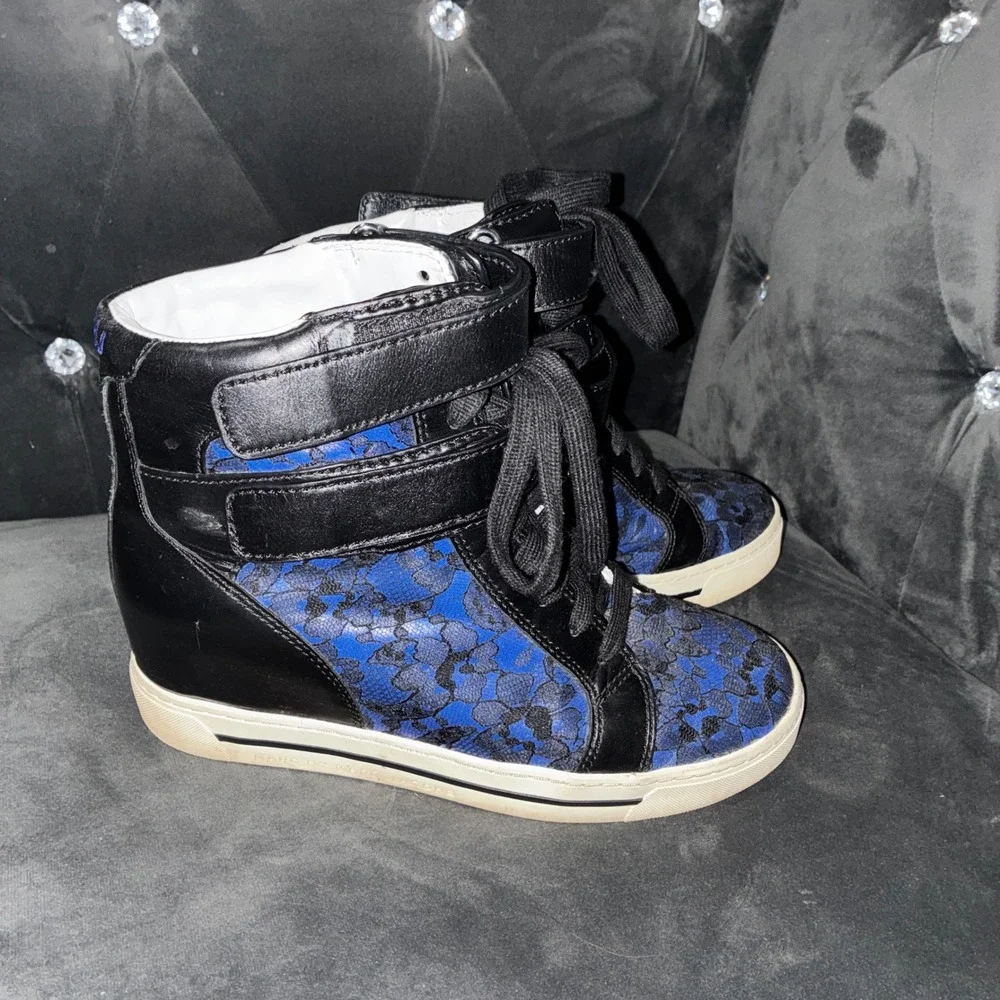 Marc by Marc Jacobs Blue Lace Leather Wedge Sneakers High Top MBMJ Shoes